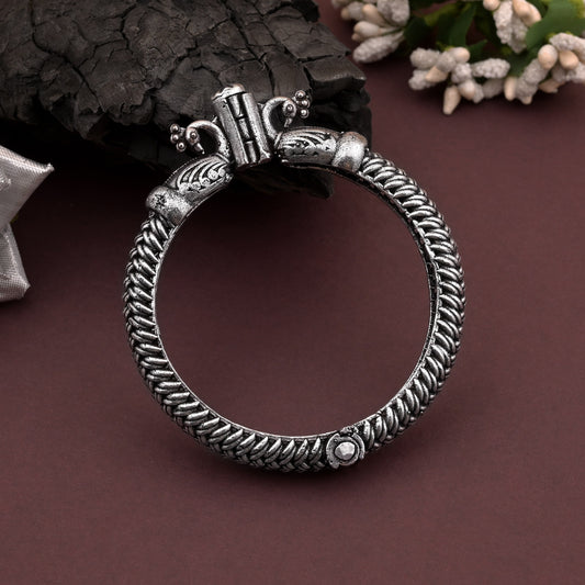Premium Silver Color Oxidised Openable Bracelet With Adjustable Openable Design