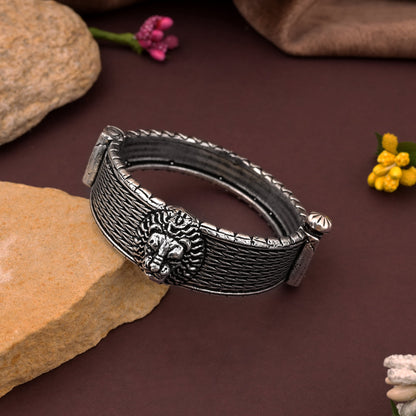 Handcrafted Silver Color Oxidised Openable Bracelet With Vintage-Inspired Style