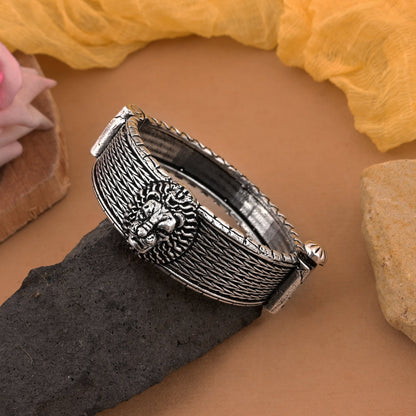 Handcrafted Silver Color Oxidised Openable Bracelet With Vintage-Inspired Style