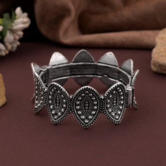 Silver Color Oxidised Openable Bracelet Featuring Traditional Indian Craftsmanship