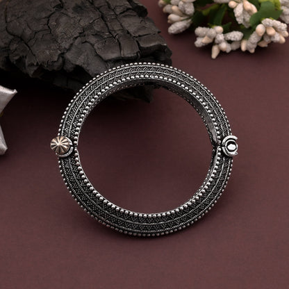 Party Wear Silver Color Oxidised Openable Beautiful Bracelet