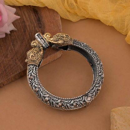 Gold & Silver Color Two Tone Oxidised Openable Bracelet For Unique Statement Style