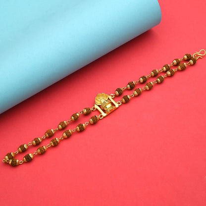 Gold Color Sacred Rudraksha Bracelet Featuring Lord Shivling Pendant Design