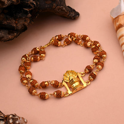 Gold Color Sacred Rudraksha Bracelet Featuring Lord Shivling Pendant Design