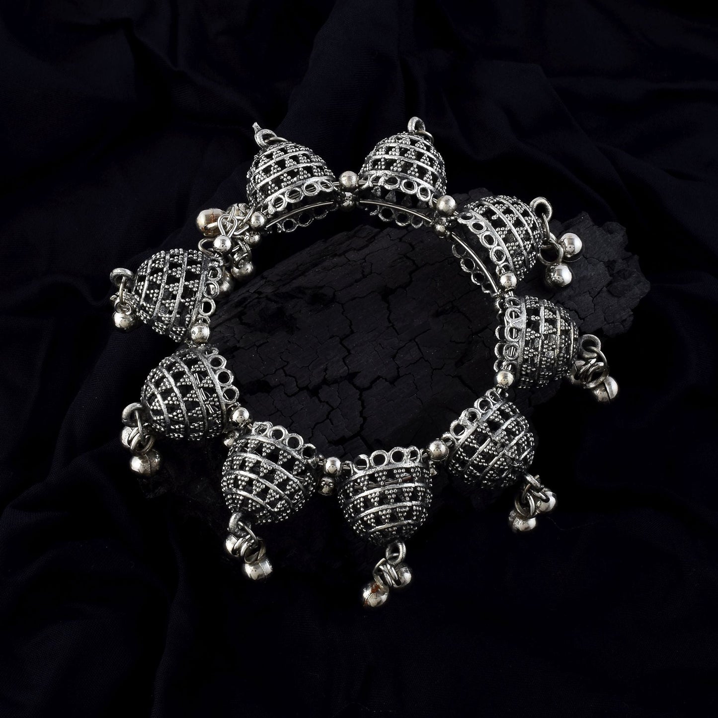 Gorgeous Silver Color Oxidised Openable Bracelet Designed For Bridal, Parties, And Ethnic Styling