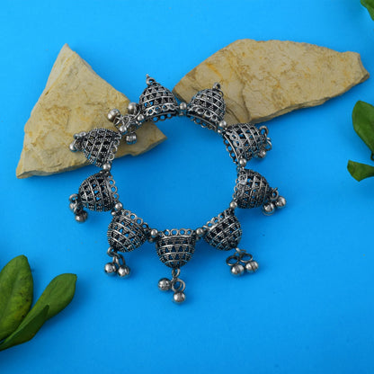 Gorgeous Silver Color Oxidised Openable Bracelet Designed For Bridal, Parties, And Ethnic Styling