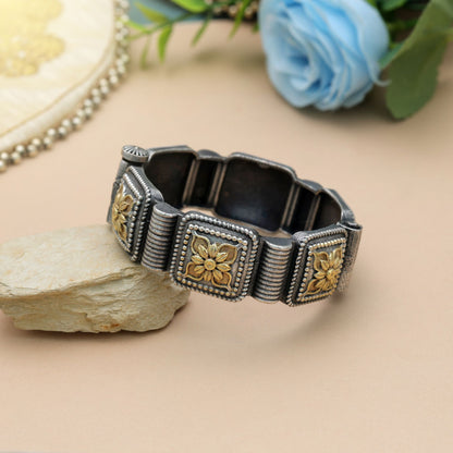 Premium Gold & Silver Color Two Tone Oxidised Openable Bracelet For Women Fashion Collection