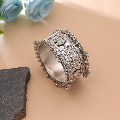Silver Color Oxidised Openable Kada Bangle with Elegant Traditional Design for Stylish Ethnic Fashion Wear