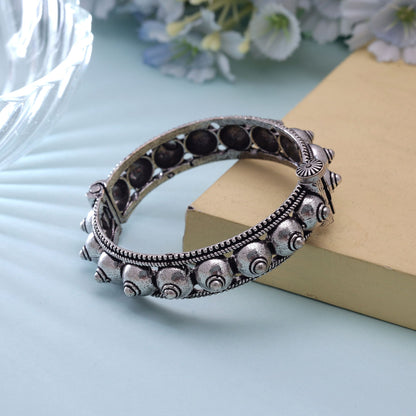 Silver Color Oxidised Openable Kada Bangle with Elegant Ethnic Fashion Jewelry Appeal