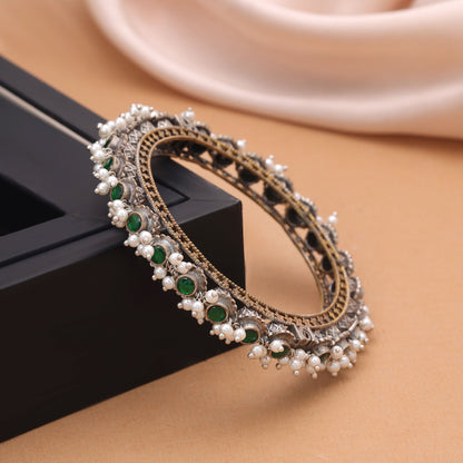 Green Color Oxidised Openable Kada Bangle Crafted for Beautiful Traditional Wear