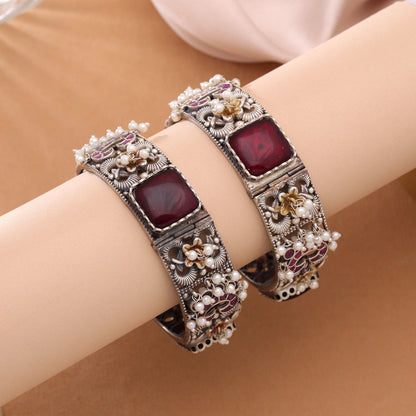 Maroon Color Oxidised Openable Kada Bangle with Premium Designer Ethnic Finish