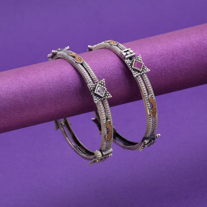 Multi Color Two Tone Oxidised Openable Bangles With Graceful Traditional Appeal