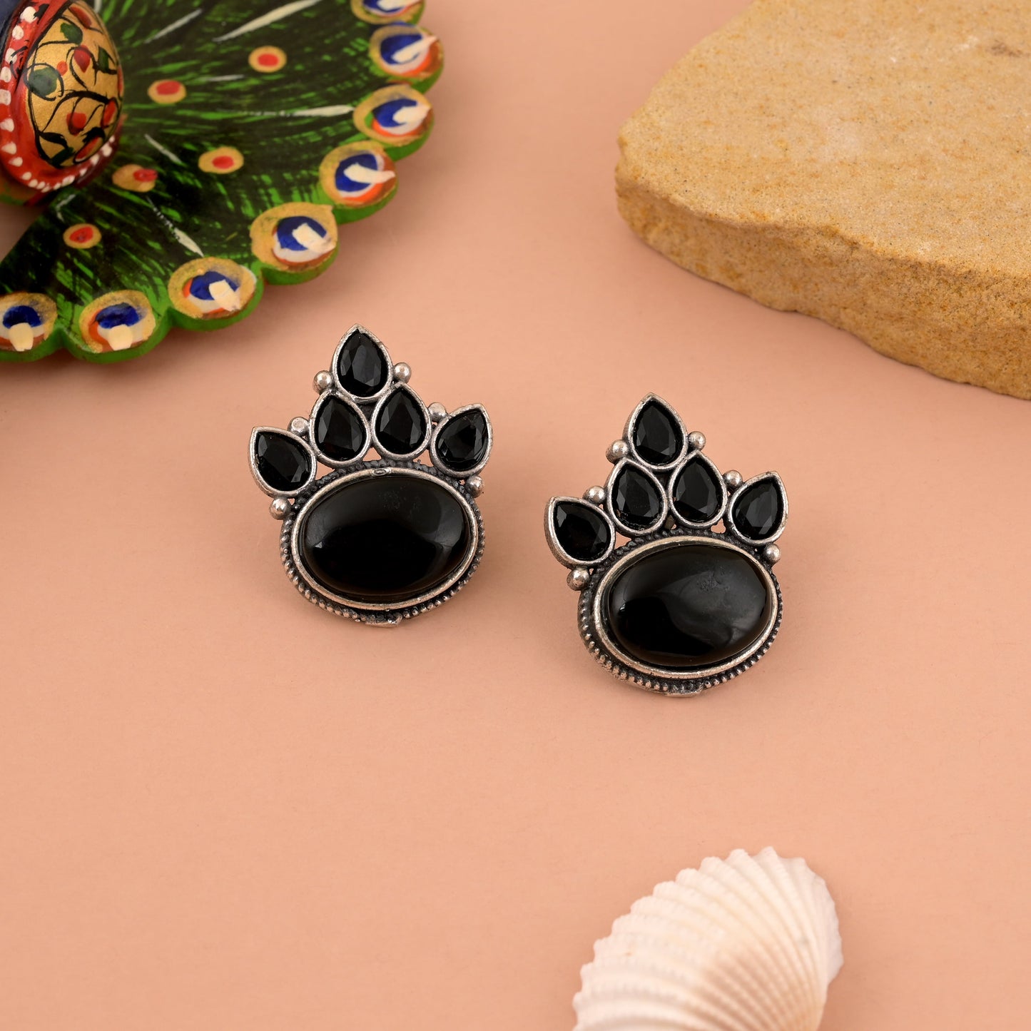 Classic Black Color Oxidised Earrings With Bold And Tribal-Inspired Finish