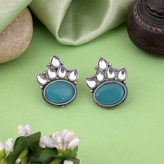 Firozi Color Oxidised Earrings With Contemporary Look And Handmade Appeal