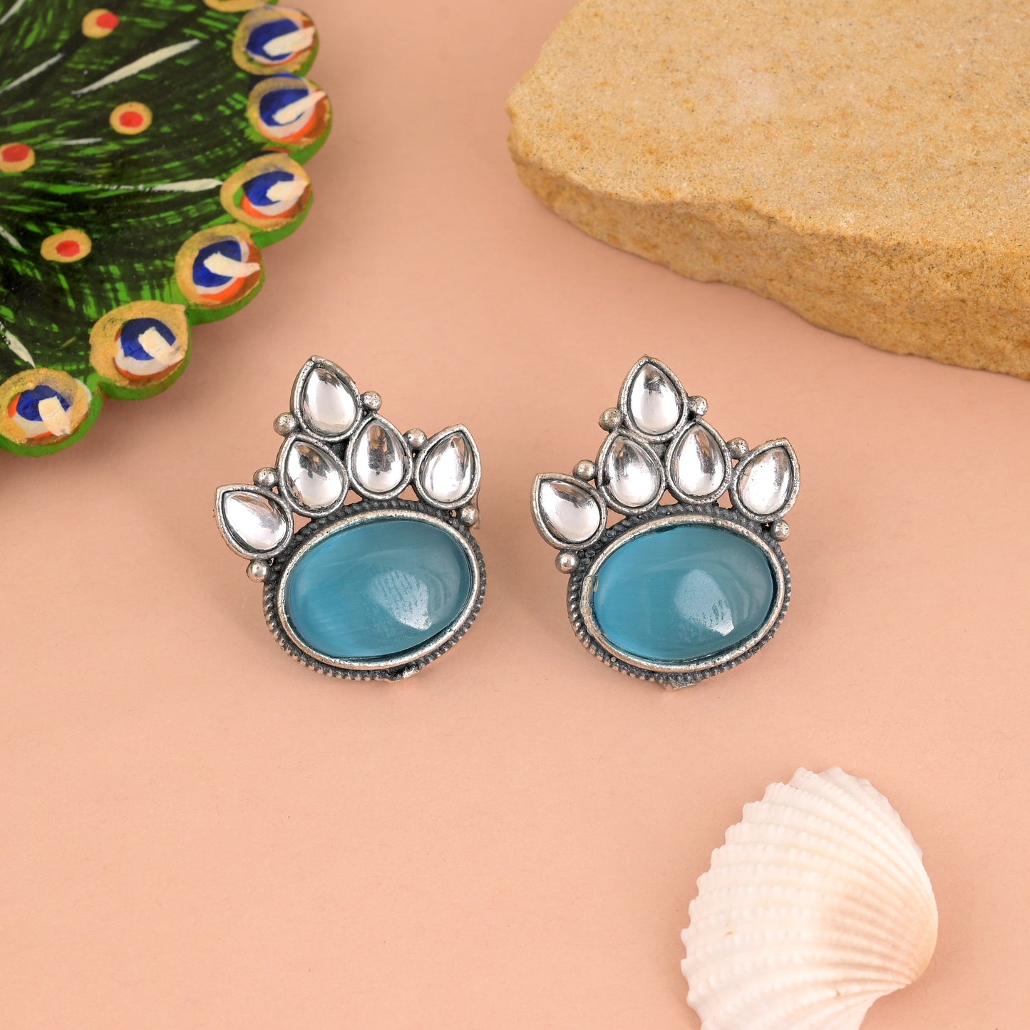 Firozi Color Oxidised Earrings With Contemporary Look And Handmade Appeal