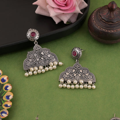 Beautiful Rani Color Oxidised Earrings For Festive And Traditional Occasions