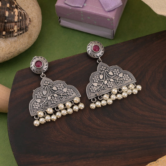 Beautiful Rani Color Oxidised Earrings For Festive And Traditional Occasions