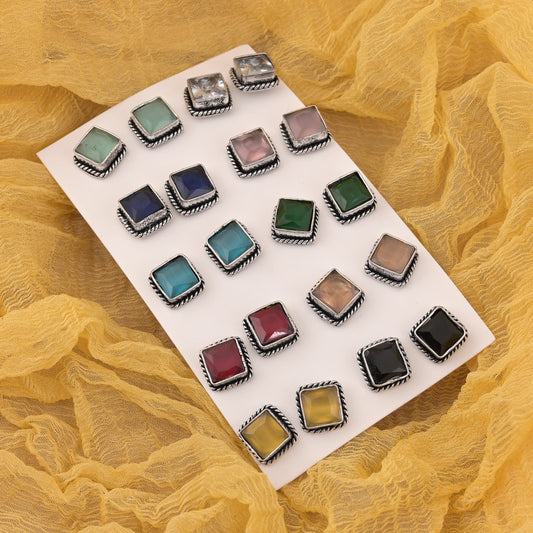 Affordable Assorted Color Oxidised Stud Earrings Combo With Ten(10) Distinct Designs