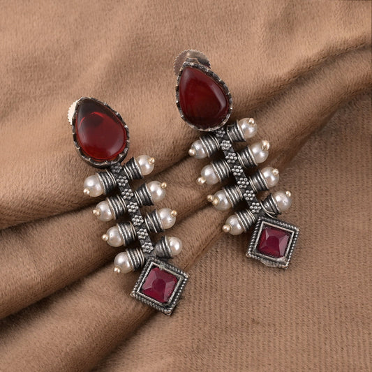 Handmade Maroon Color Oxidised Earrings For Ethnic And Casual Looks
