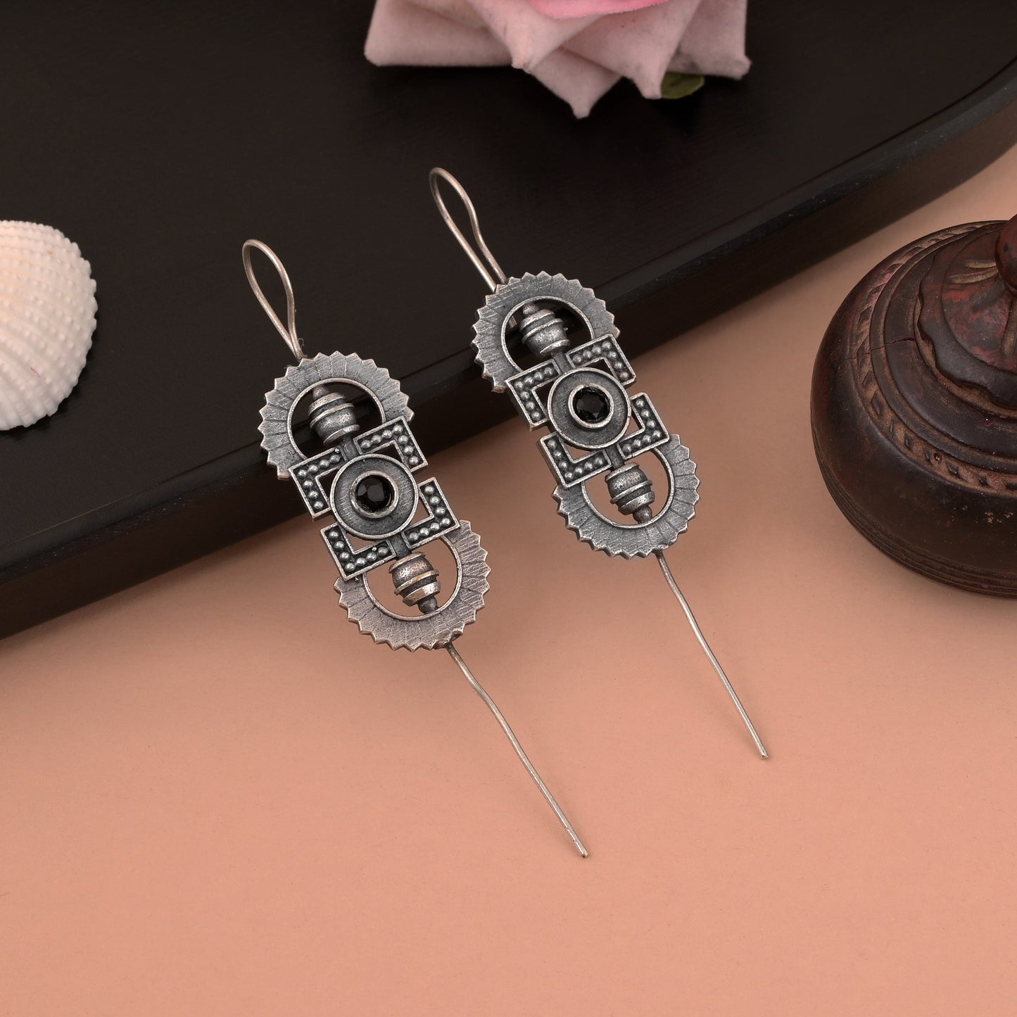 Black Color Oxidised Earrings With Comfortable Ear Cuff For Bold Statement
