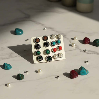 Assorted Color Oxidised Stud Earrings Combo Of 8 Pairs (FNGSE105CMB)