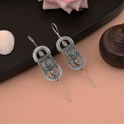 Bold Pista Green Color Oxidised Earrings With Ear Cuff For Stylish Edge