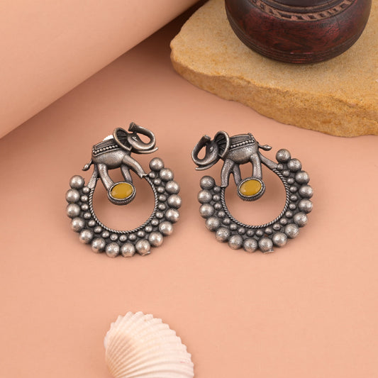 Ethnic Yellow Color Oxidised Earrings With Traditional Indian Design Influence