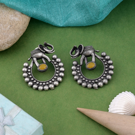 Ethnic Yellow Color Oxidised Earrings With Traditional Indian Design Influence