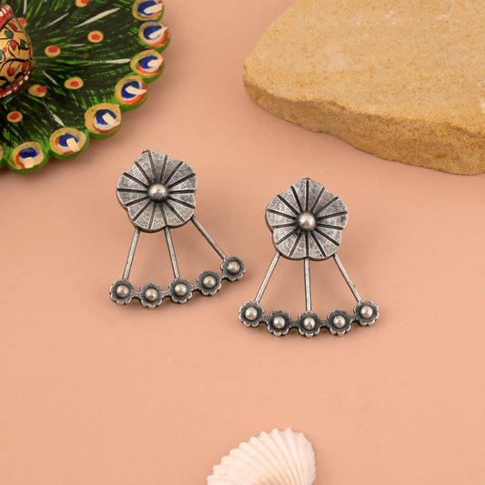 Traditional Silver Color Oxidised Earrings With Tribal And Cultural Charm