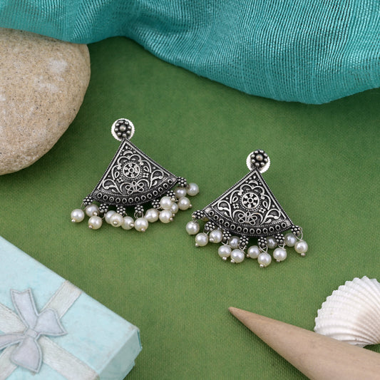 Everyday Wear Silver Color Oxidised Earrings With Lightweight Comfortable Design