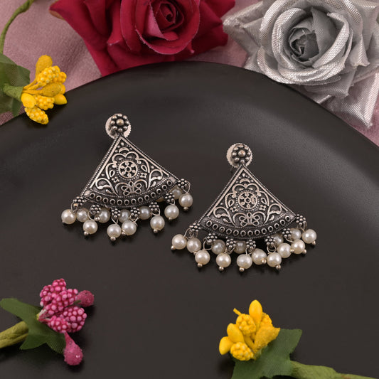 Everyday Wear Silver Color Oxidised Earrings With Lightweight Comfortable Design