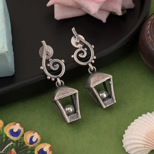 Elegant Silver Color Oxidised Earrings Featuring Ethnic Filigree Patterns