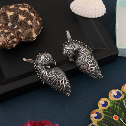 Modern Ear Cuff Silver Color Oxidised Earrings With Artistic Finish