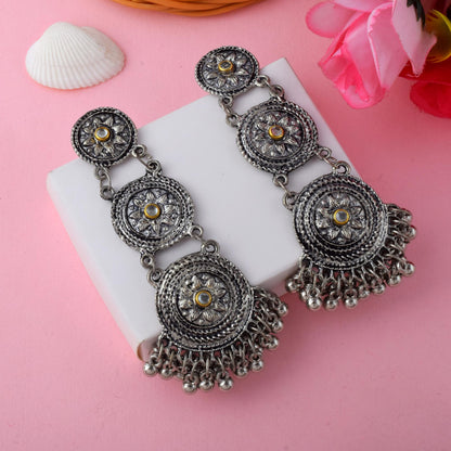 Elegant Silver Color Oxidised Earrings With Intricate Traditional Indian Detailing