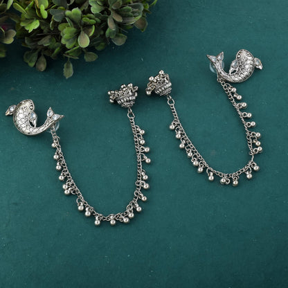 Handgefertigte silberfarbene oxidierte Ohrringe für Frauen, die Kultur lieben