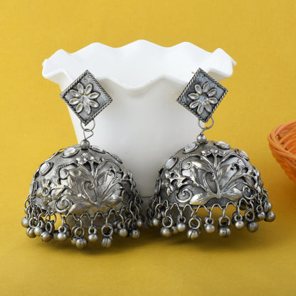 Grand Statement Silver Color Big Jhumka Oxidised Earrings For Occasions
