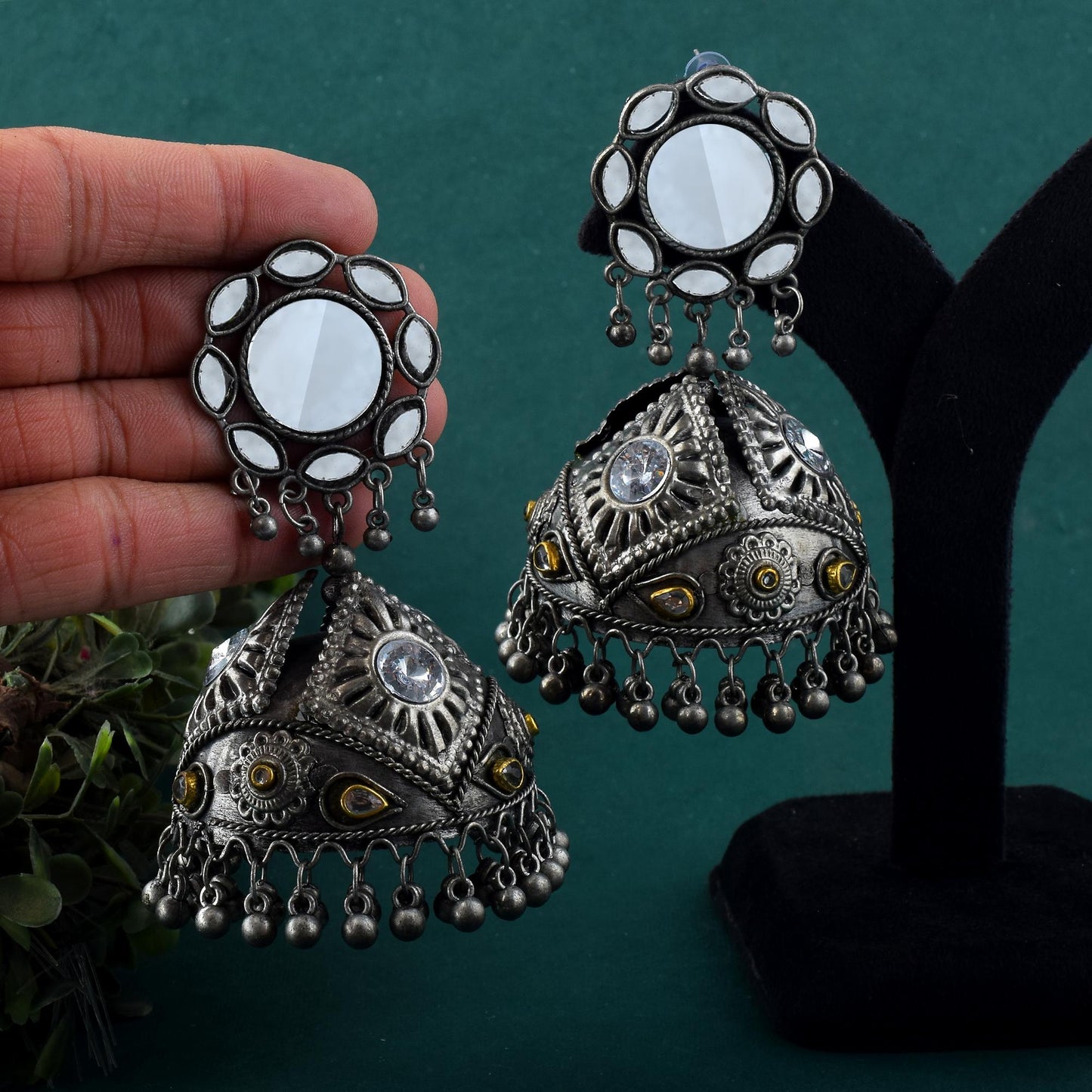 Bold And Heavy Silver Color Jhumka Oxidised Earrings For Bridal Attire
