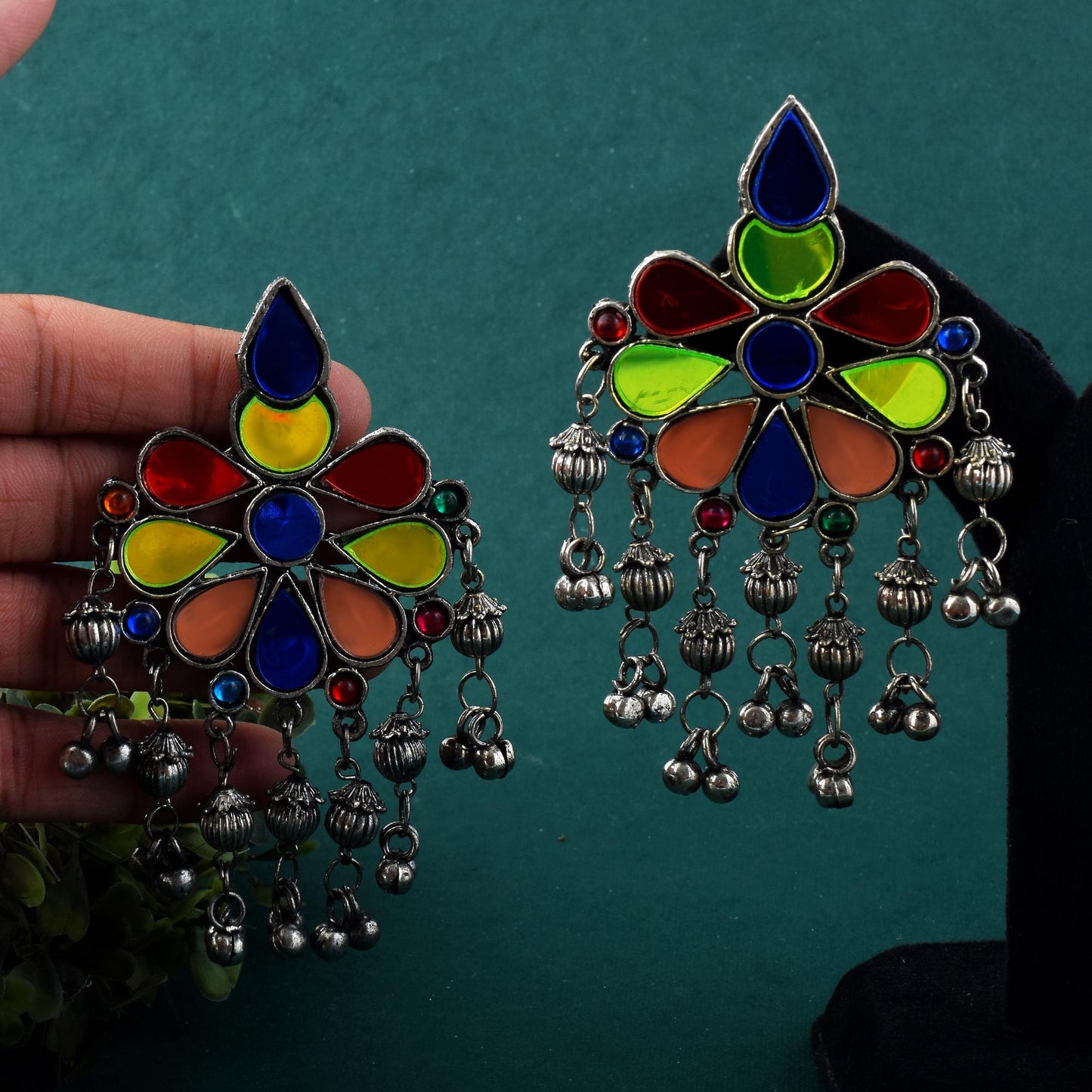 Colorful Multi Color Big Jhumka Oxidised Earrings For Festive Celebrations