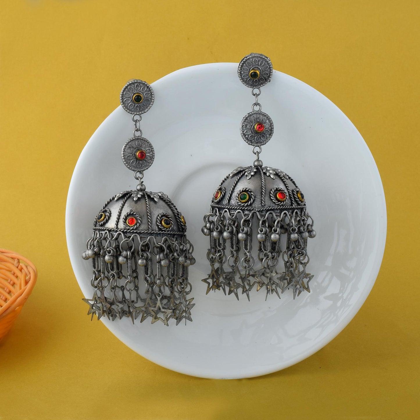 Bright Multi Color Oxidised Earrings For Ethnic Looks With Modern Vibes