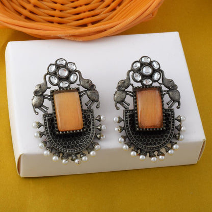 Earthy Brown Color Oxidised Earrings With Unique Tribal Engraving Design