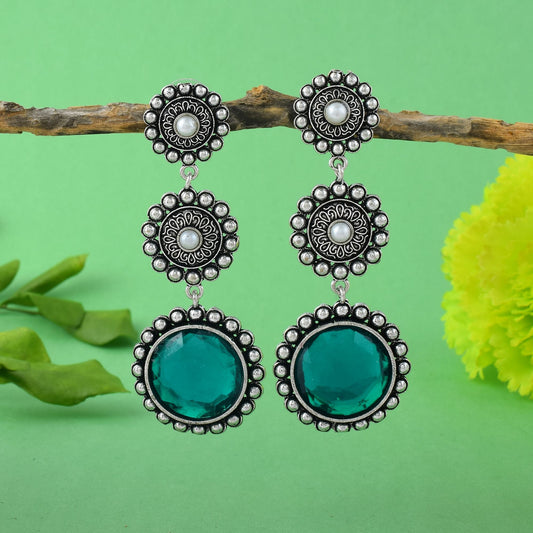 Beautiful Green Color Oxidised Earrings Crafted For Ethnic Wear And Festive Fashion Jewelry