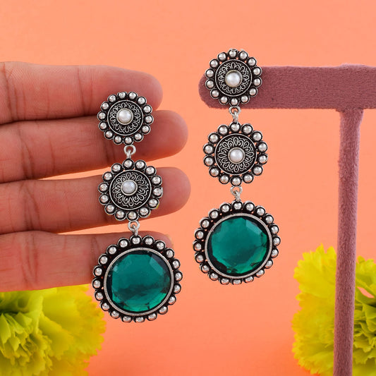 Beautiful Green Color Oxidised Earrings Crafted For Ethnic Wear And Festive Fashion Jewelry