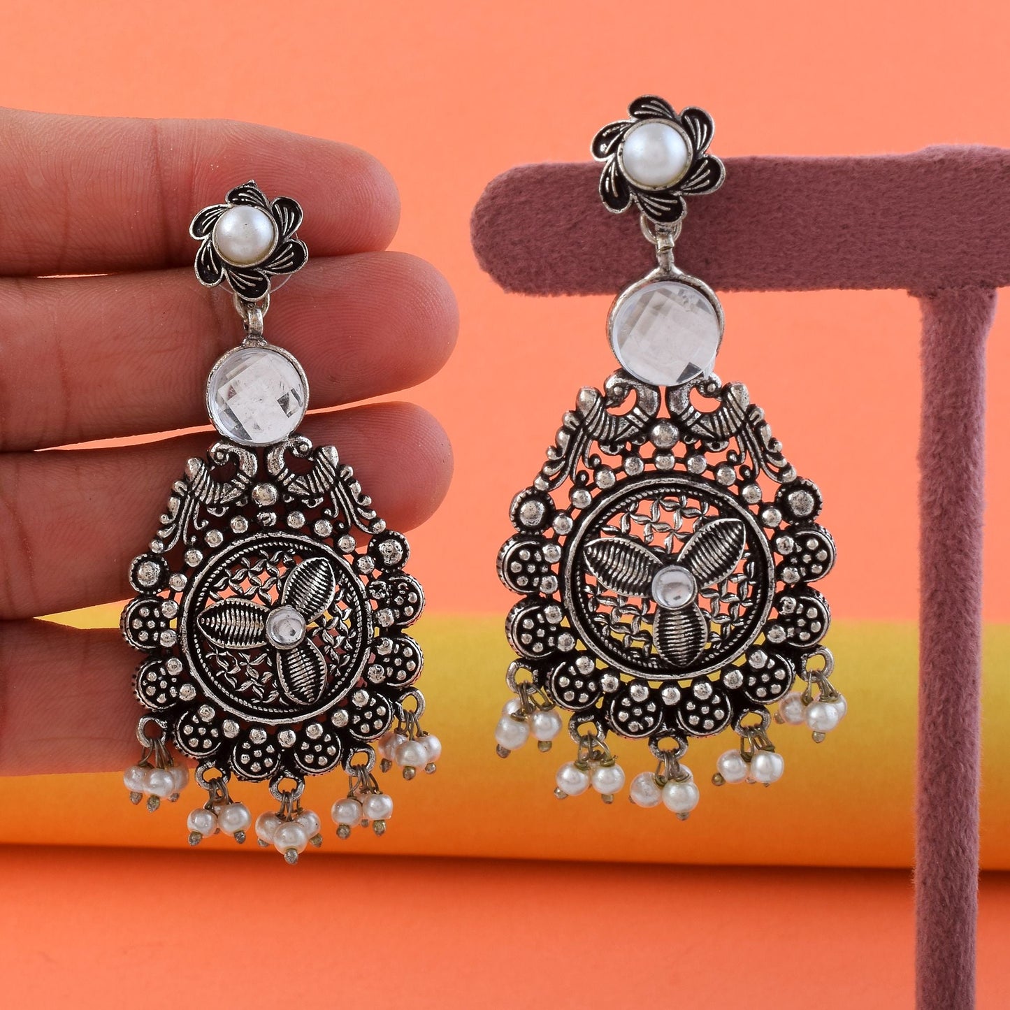 Classic Silver Color Oxidised Earrings Designed With Premium Detailing For Women’S Fashion Jewelry