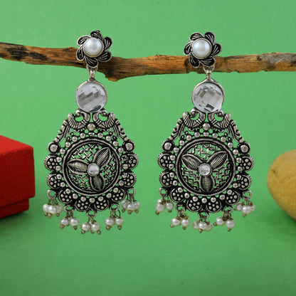 Classic Silver Color Oxidised Earrings Designed With Premium Detailing For Women’S Fashion Jewelry
