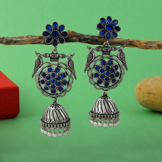 Gorgeous Blue Color Oxidised Earrings Designed For Brides, Parties, And Fashion Jewelry Styling