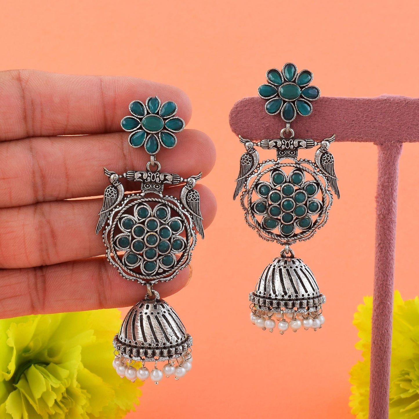 Attractive Green Color Oxidised Earrings Perfect For Women’S Bridal And Traditional Ethnic Outfits