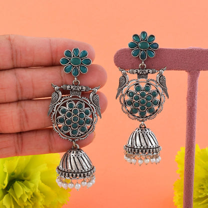 Attractive Green Color Oxidised Earrings Perfect For Women’S Bridal And Traditional Ethnic Outfits
