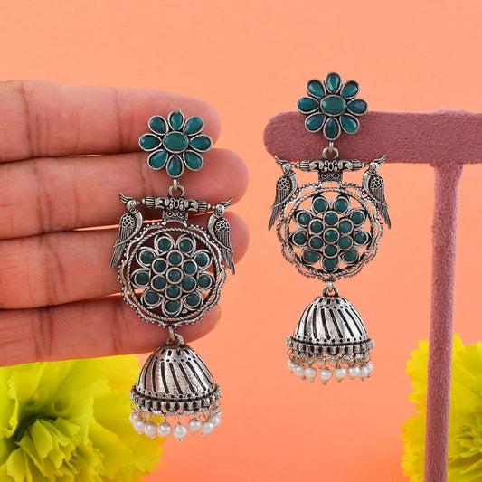 Attractive Green Color Oxidised Earrings Perfect For Women’S Bridal And Traditional Ethnic Outfits