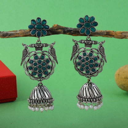 Attractive Green Color Oxidised Earrings Perfect For Women’S Bridal And Traditional Ethnic Outfits