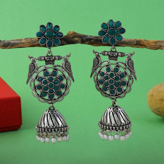 Attractive Green Color Oxidised Earrings Perfect For Women’S Bridal And Traditional Ethnic Outfits